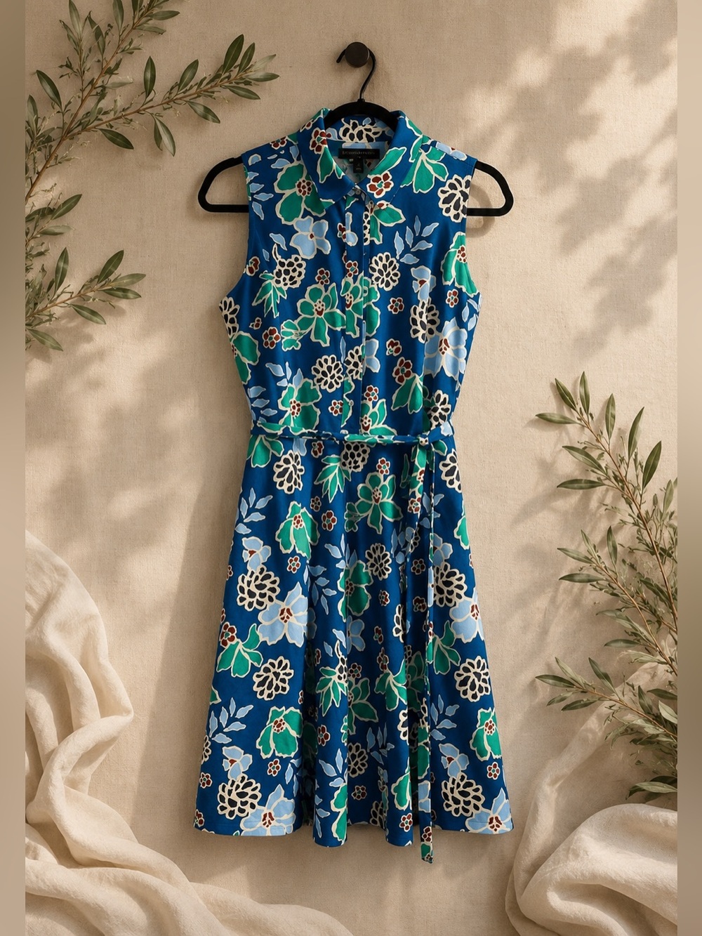 🔆Banana Republic sleeveless Dreamy Blues poly blend spring Dress Sz-4🌞🩷🌞